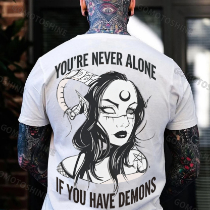 YOU'RE NEVER ALONE IF YOU HAVE DEMONS Black Witch with Ram’s Horns  Print Men's T-shirt Image - 18