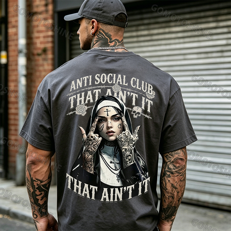 ANTI SOCIAL CLUB THAT AIN'T IT Gothic Nun Print Men's T-shirt Image - 4