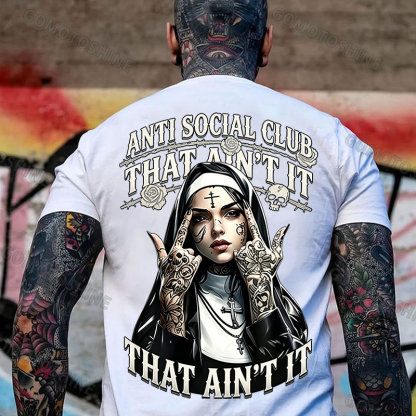 ANTI SOCIAL CLUB THAT AIN'T IT Gothic Nun Print Men's T-shirt Image - 5