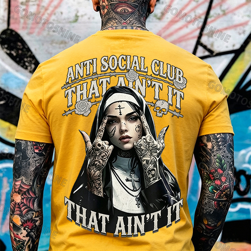 ANTI SOCIAL CLUB THAT AIN'T IT Gothic Nun Print Men's T-shirt Image - 6