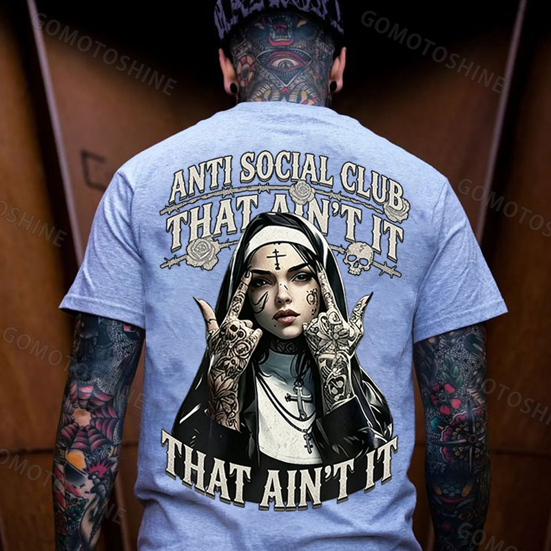 ANTI SOCIAL CLUB THAT AIN'T IT Gothic Nun Print Men's T-shirt Image - 7