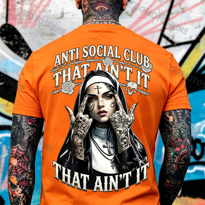 ANTI SOCIAL CLUB THAT AIN'T IT Gothic Nun Print Men's T-shirt Image - 8