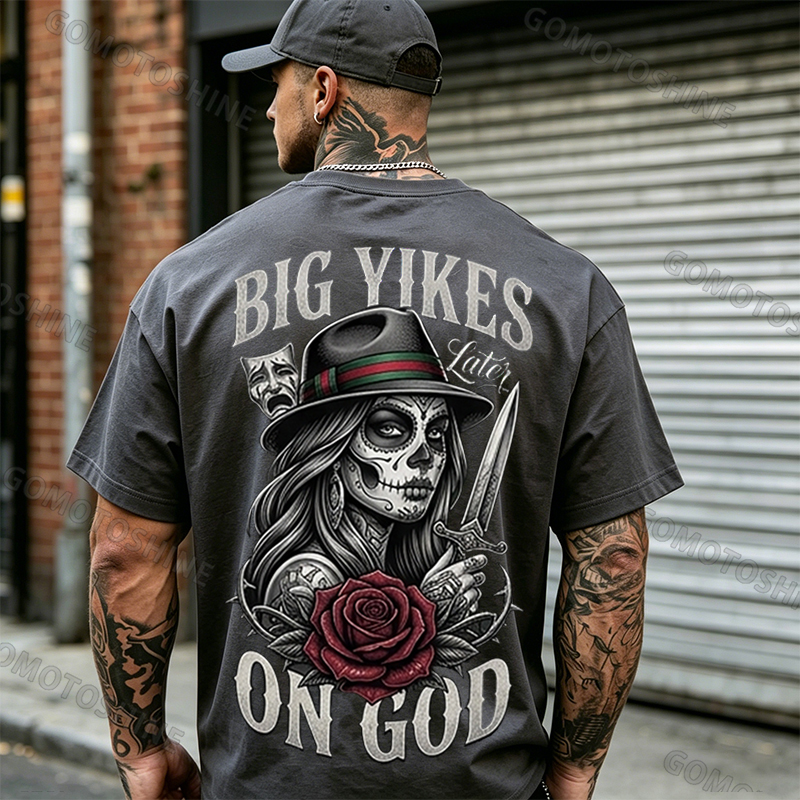 BIG YIKES LATER ON GOD Catrina Smile Now, Cry Later Print Men's T-shirt Image - 5