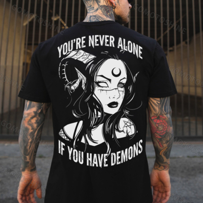 YOU'RE NEVER ALONE IF YOU HAVE DEMONS Black Witch with Ram’s Horns  Print Men's T-shirt Image - 3