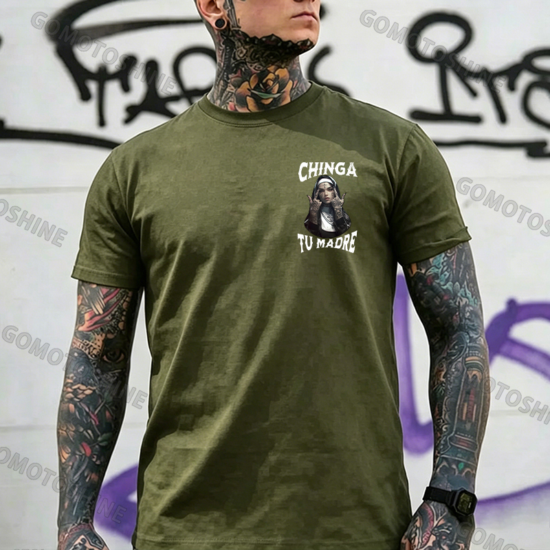 CHINGA TU MADRE Defiant Nun Print Men's T-Shirt Image - 8