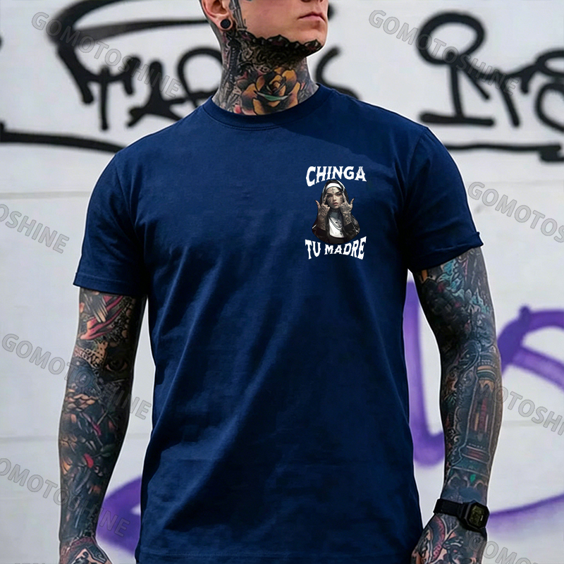 CHINGA TU MADRE Defiant Nun Print Men's T-Shirt Image - 9