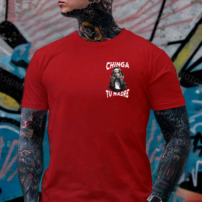 CHINGA TU MADRE Defiant Nun Print Men's T-Shirt Image - 10