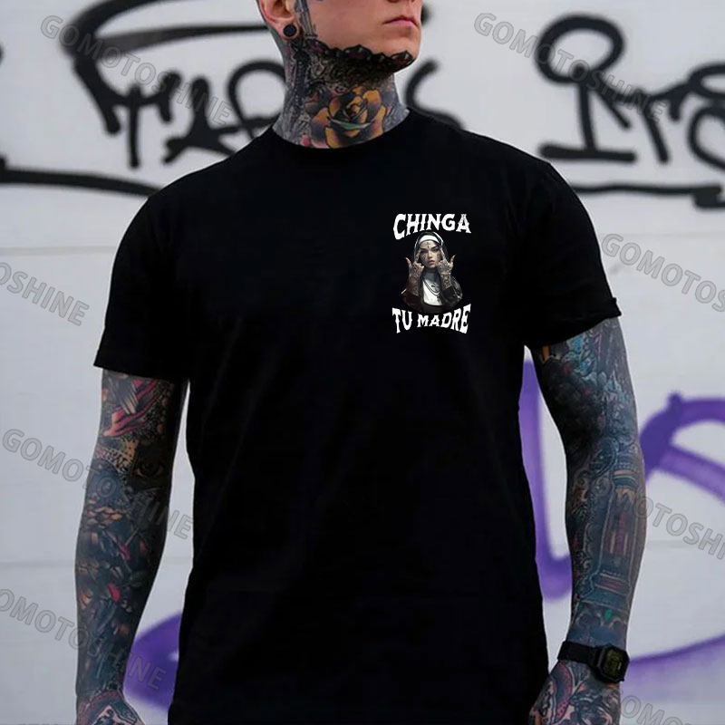 CHINGA TU MADRE Defiant Nun Print Men's T-Shirt Image - 11