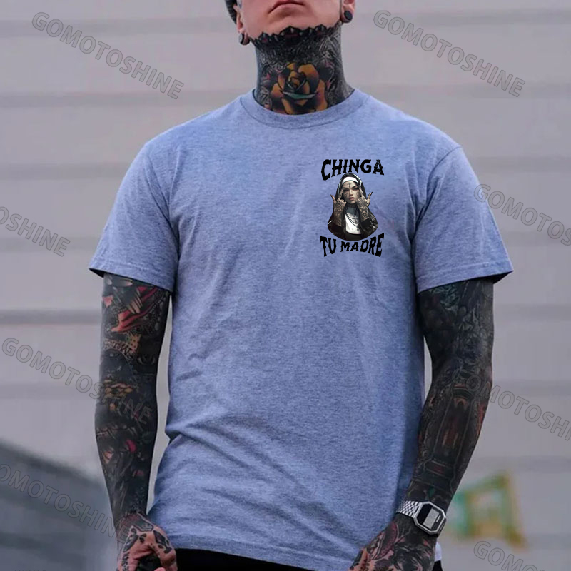 CHINGA TU MADRE Defiant Nun Print Men's T-Shirt Image - 12