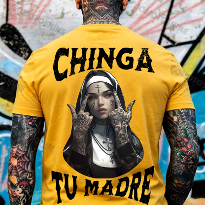 CHINGA TU MADRE Defiant Nun Print Men's T-Shirt Image - 17