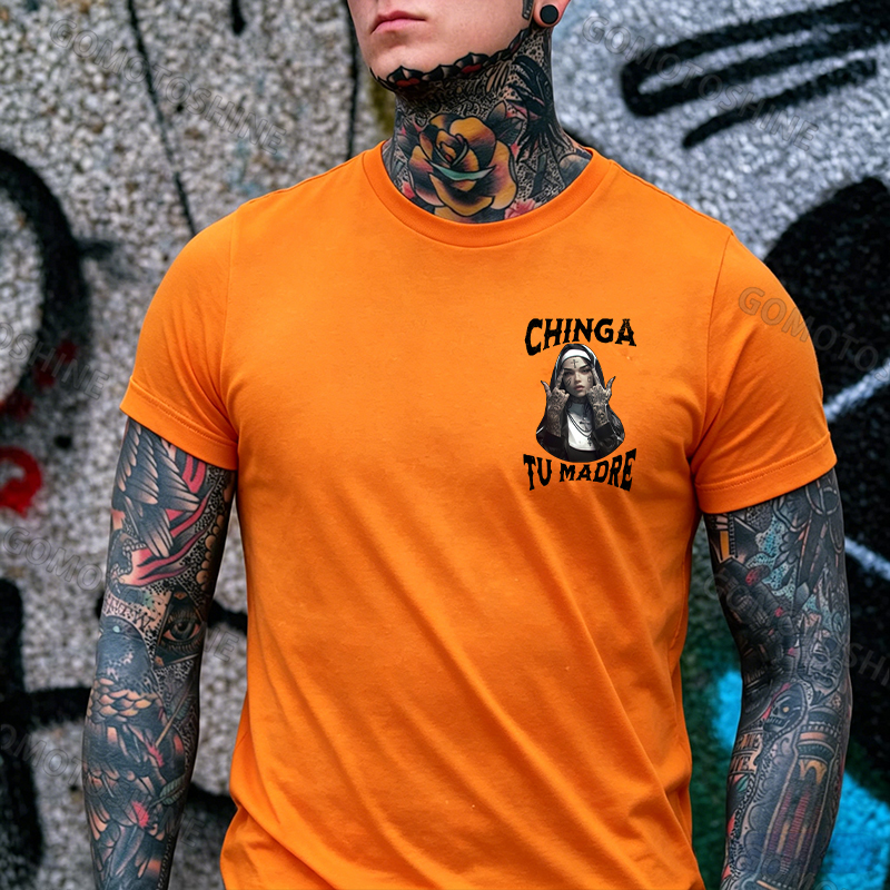 CHINGA TU MADRE Defiant Nun Print Men's T-Shirt Image - 18