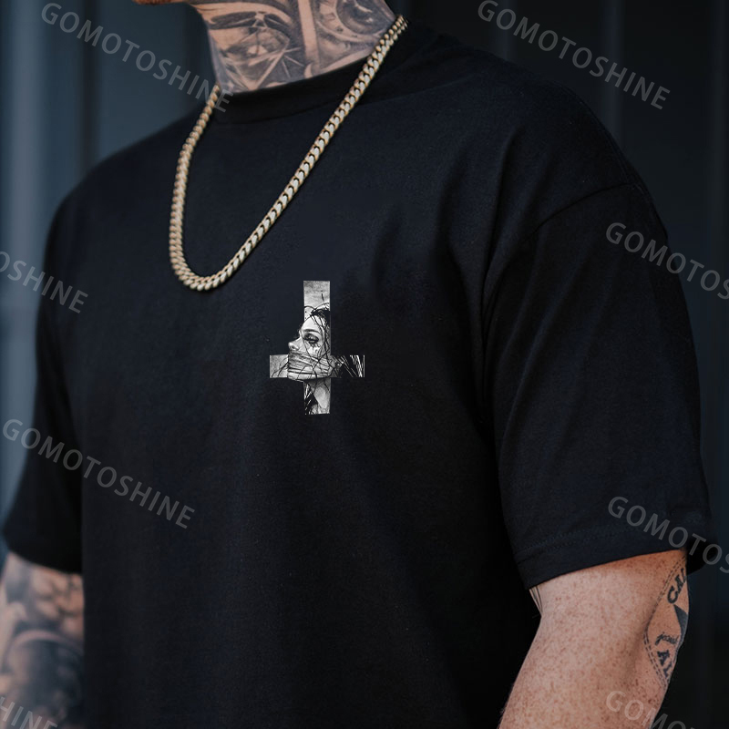 Hopeless Lady Was Crucified Dark Style Print T-shirt Image - 2