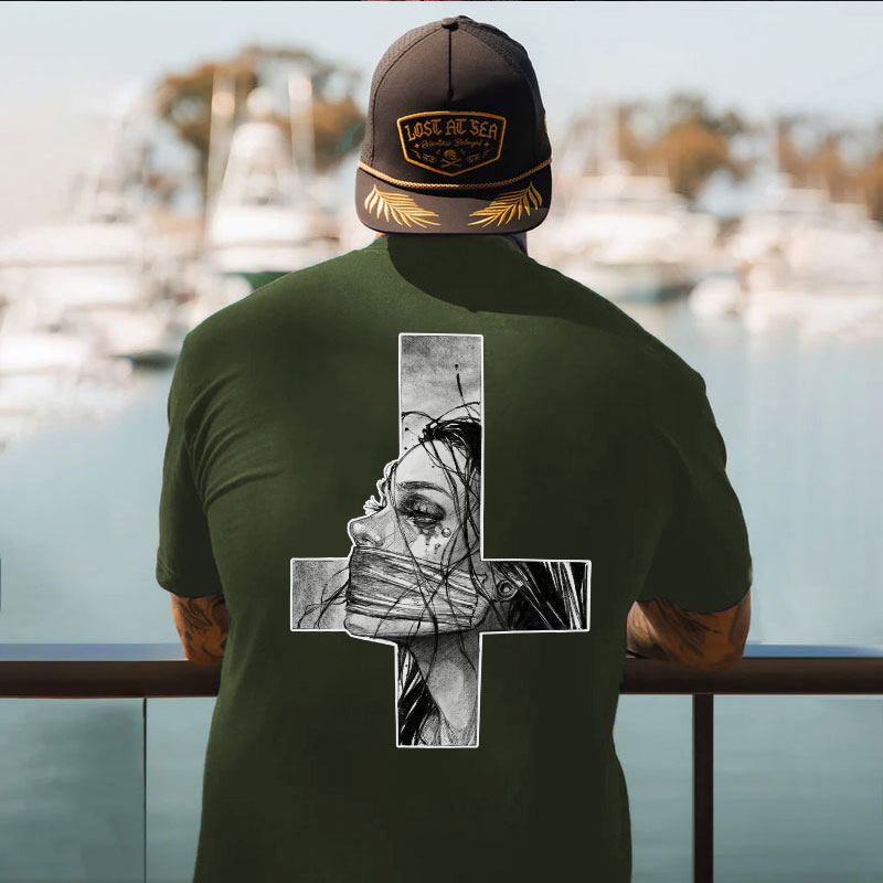 Hopeless Lady Was Crucified Dark Style Print T-shirt Image - 14