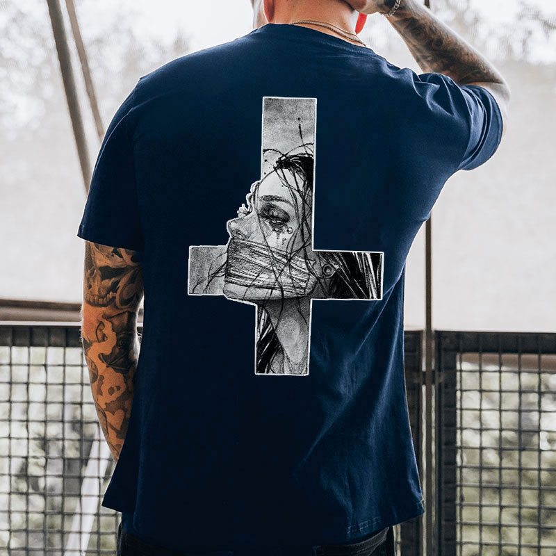 Hopeless Lady Was Crucified Dark Style Print T-shirt Image - 15