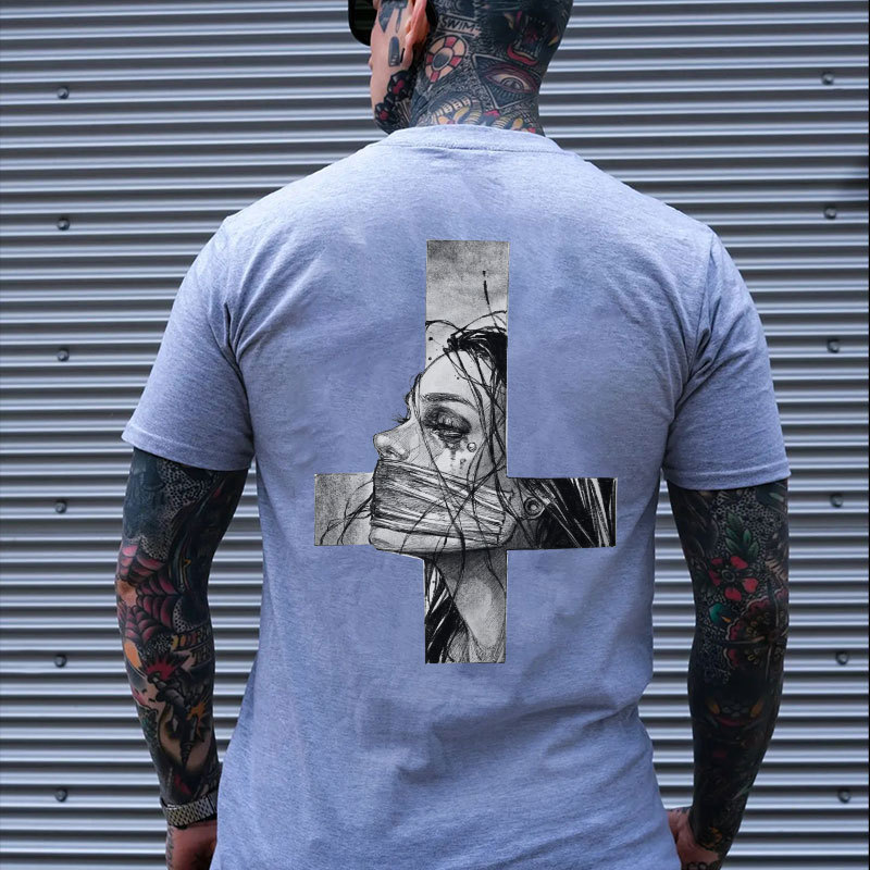 Hopeless Lady Was Crucified Dark Style Print T-shirt Image - 16
