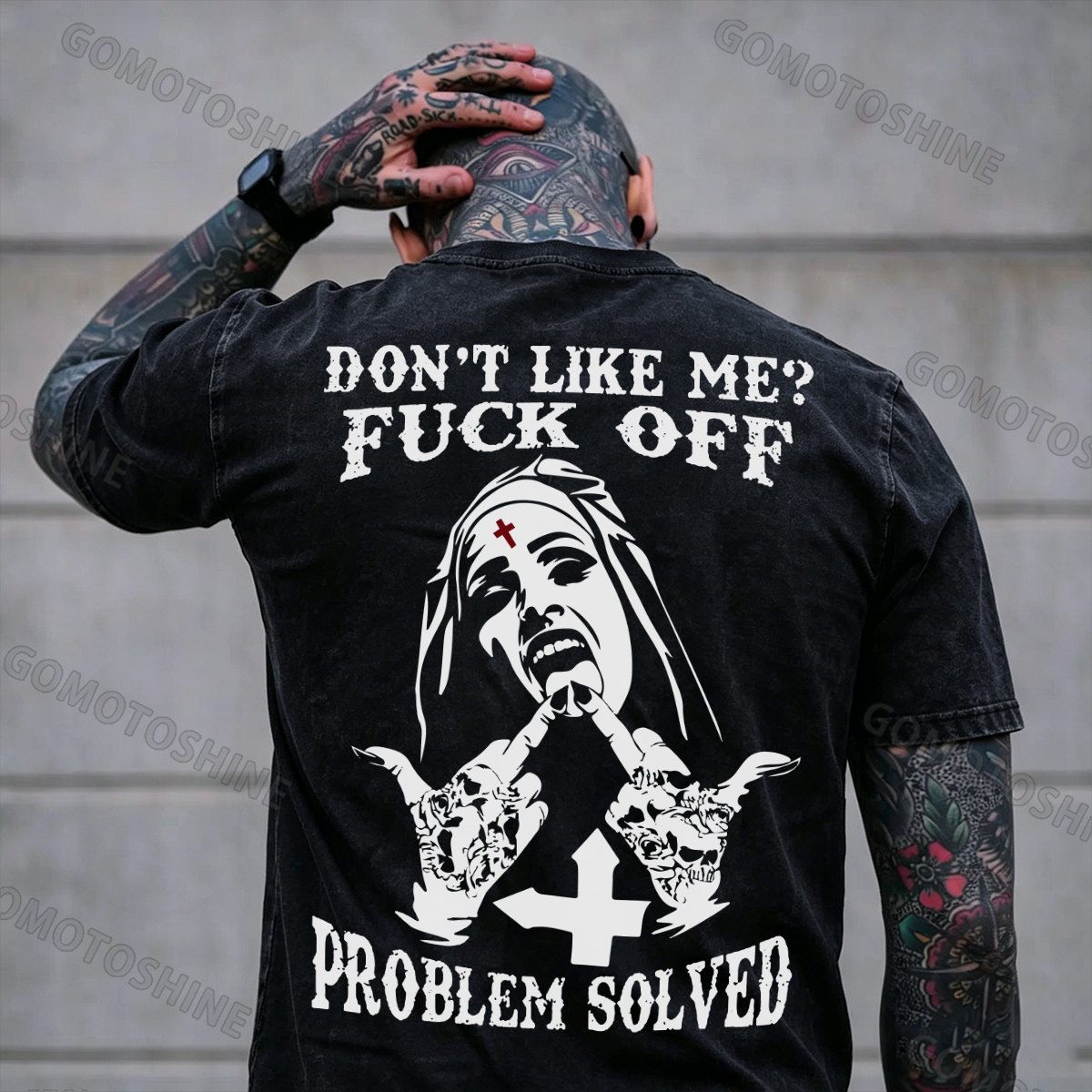 DON'T LIKE ME F*CK OFF Defiant Nun Men's Washed T-shirt Image - 2