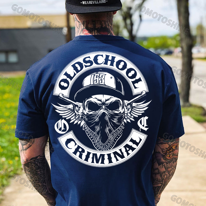OLD SCHOOL CRIMINAL Hip-hop Skull Print Men's T-Shirt Image - 12