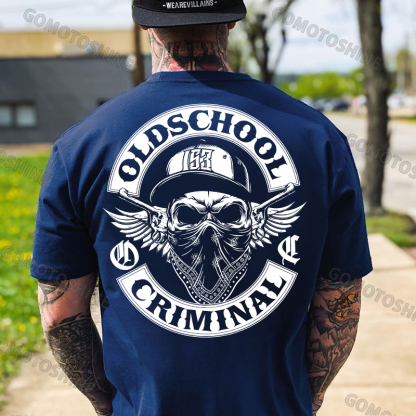 OLD SCHOOL CRIMINAL Hip-hop Skull Print Men's T-Shirt Image - 12