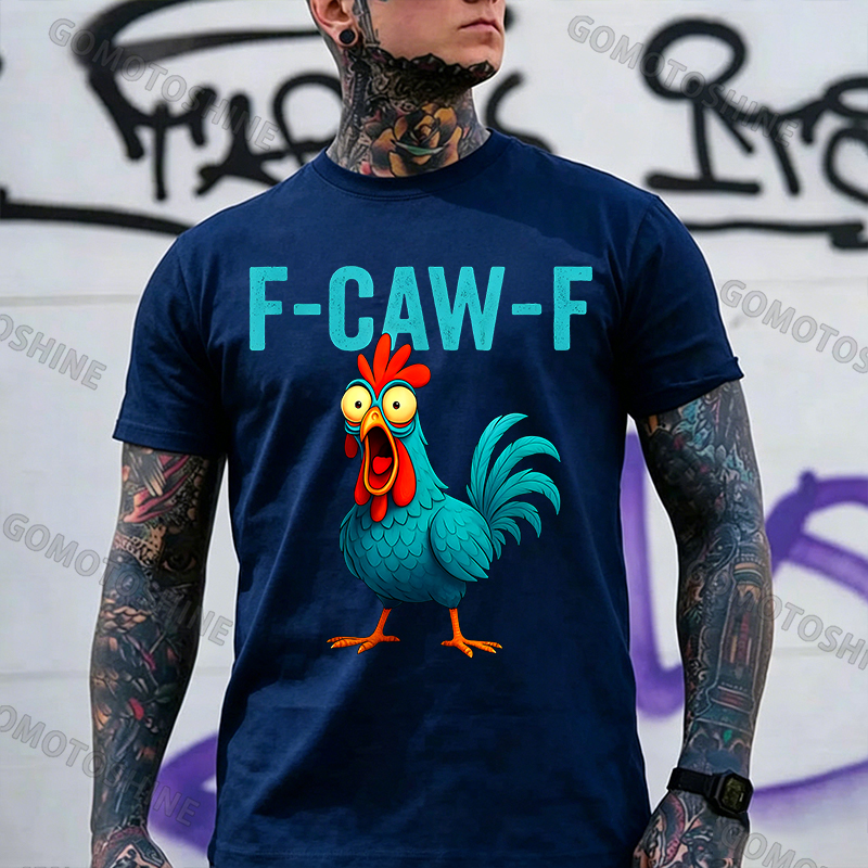 F-CAW-F Blue Rooster Print Men's T-shirt Image - 9