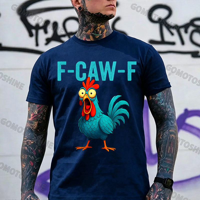 F-CAW-F Blue Rooster Print Men's T-shirt Image - 9