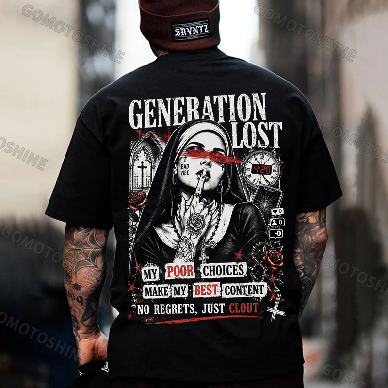 GENERATION LOST MY POOR CHOICES MAKE MY BEST CONTENT NO REGRETS, JUST CLOUT Defiant Nun Print Men's T-shirt Image - 1