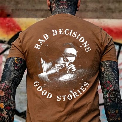 BAD DECISIONS GOOD STORIES Nun Smoking Black Print T-Shirt Image - 30
