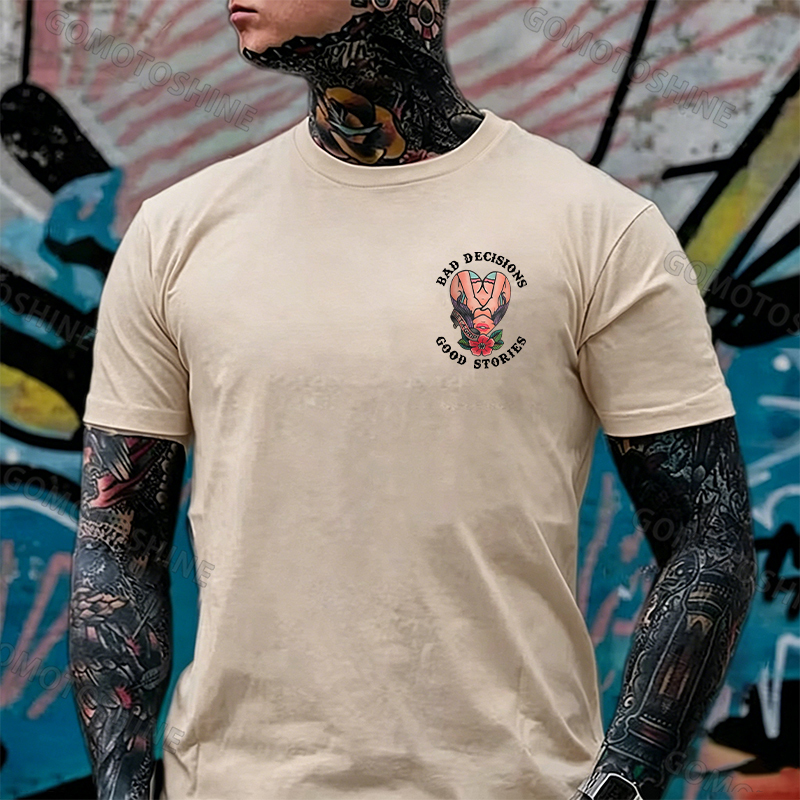 BAD DECISIONS GOOD STORIES GET A GRIP Sexy Lady With Flower Print Men's T-shirt Image - 12