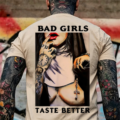 BAD GIRLS TASTE BETTER Sexy Naked Nun Print Men's T-Shirt Image - 20