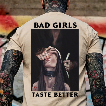 BAD GIRLS TASTE BETTER Sucking Finger Nun Print Men's T-Shirt Image - 21