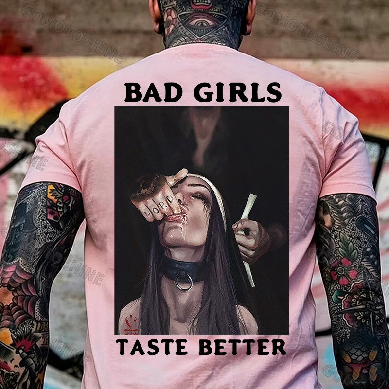 BAD GIRLS TASTE BETTER Sucking Finger Nun Print Men's T-Shirt Image - 26