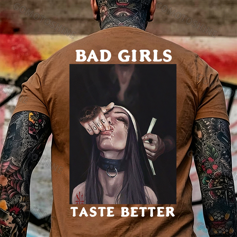 BAD GIRLS TASTE BETTER Sucking Finger Nun Print Men's T-Shirt Image - 22