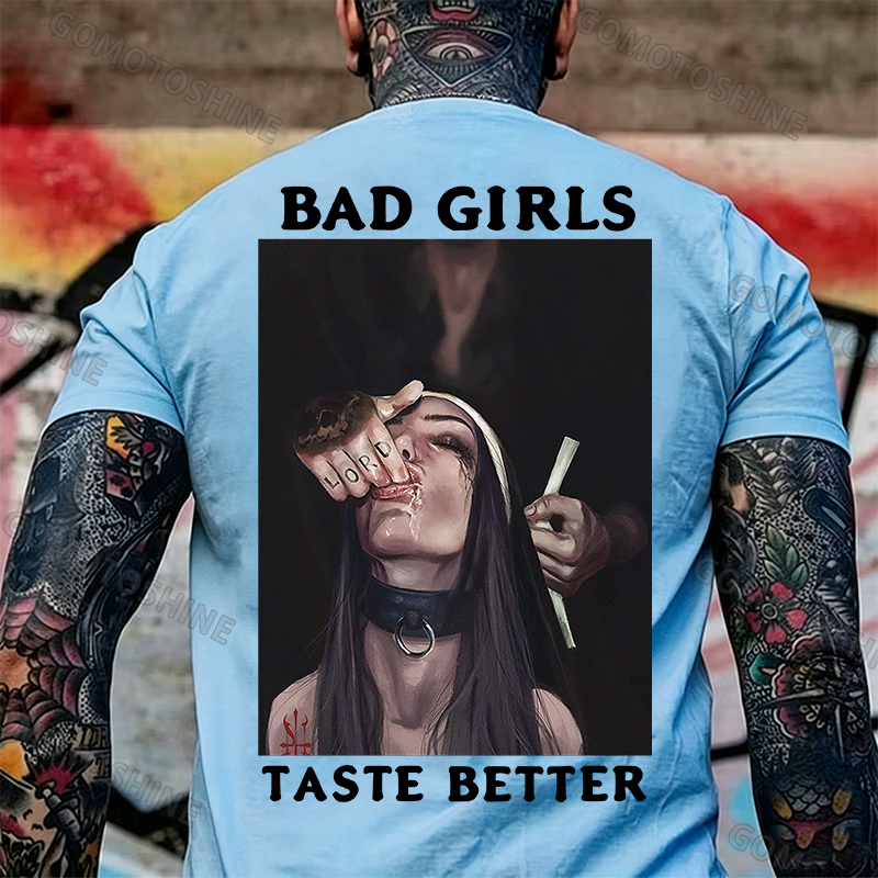 BAD GIRLS TASTE BETTER Sucking Finger Nun Print Men's T-Shirt Image - 25