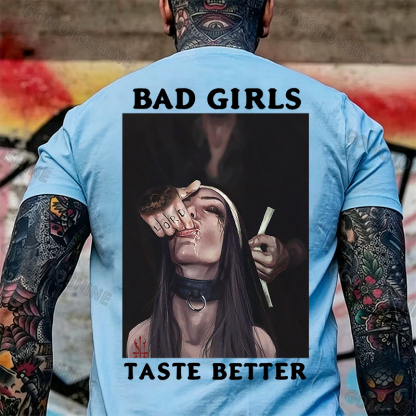 BAD GIRLS TASTE BETTER Sucking Finger Nun Print Men's T-Shirt Image - 25
