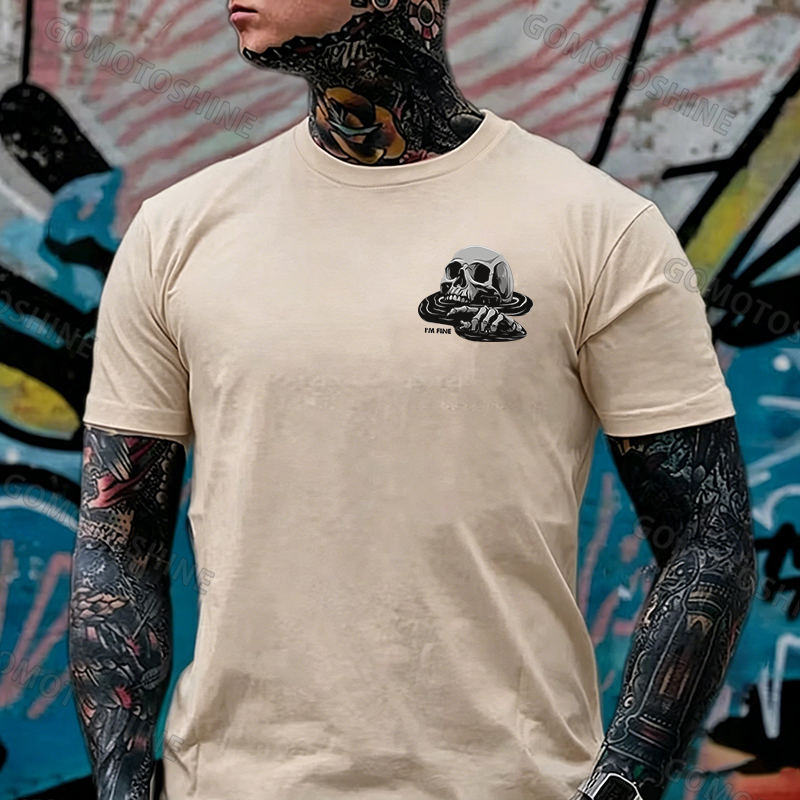 I'M FINE Drowning Skull Black Print T-Shirt Image - 22