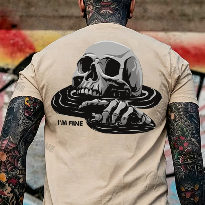 I'M FINE Drowning Skull Black Print T-Shirt Image - 24