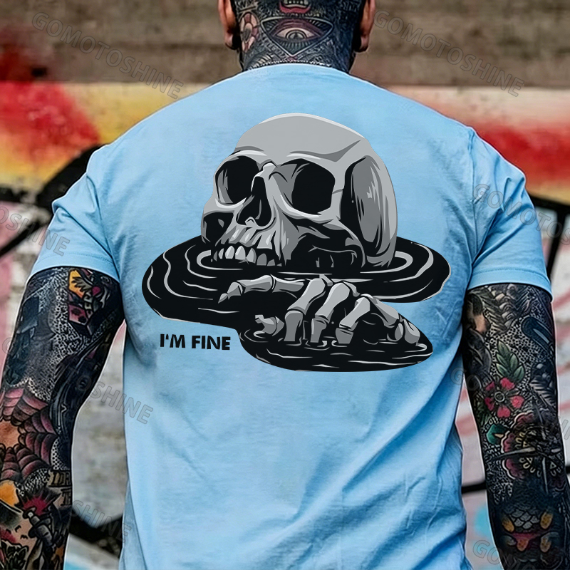I'M FINE Drowning Skull Black Print T-Shirt Image - 25