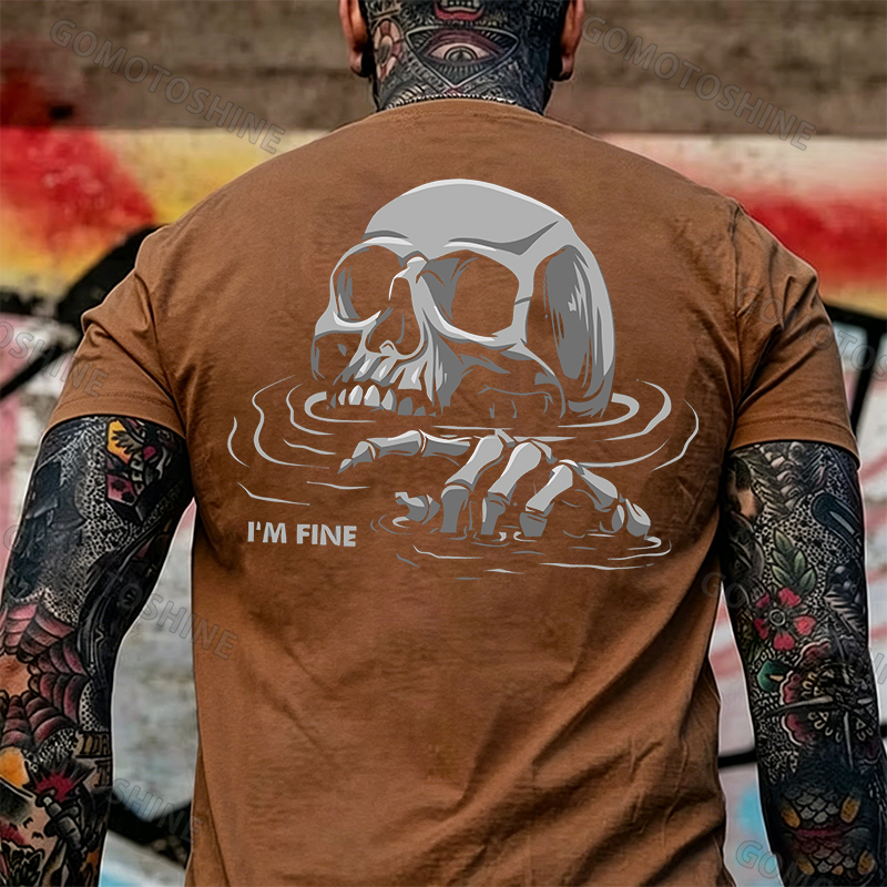 I'M FINE Drowning Skull Black Print T-Shirt Image - 27
