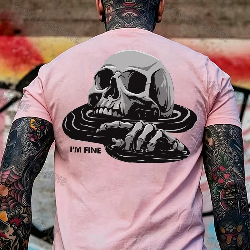 I'M FINE Drowning Skull Black Print T-Shirt Image - 28