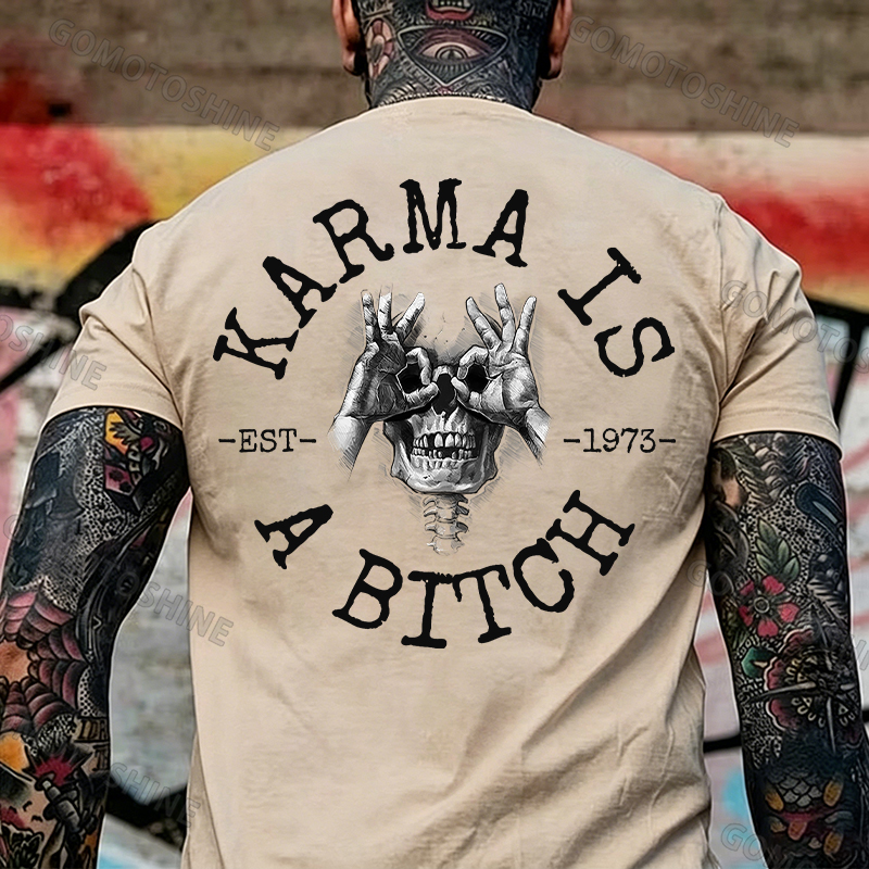KARMA IS A BITCH Skull With OK Print Men's T-Shirt Image - 21