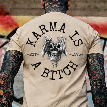 KARMA IS A BITCH Skull With OK Print Men's T-Shirt Image - 21