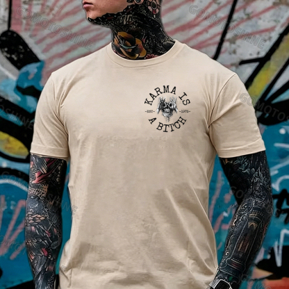 KARMA IS A BITCH Skull With OK Print Men's T-Shirt Image - 19