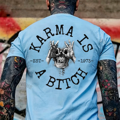 KARMA IS A BITCH Skull With OK Print Men's T-Shirt Image - 22