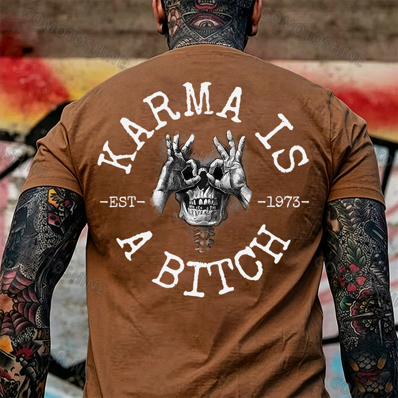 KARMA IS A BITCH Skull With OK Print Men's T-Shirt Image - 24