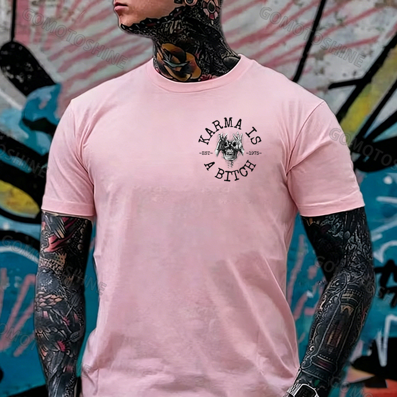 KARMA IS A BITCH Skull With OK Print Men's T-Shirt Image - 25