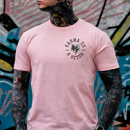 KARMA IS A BITCH Skull With OK Print Men's T-Shirt Image - 25