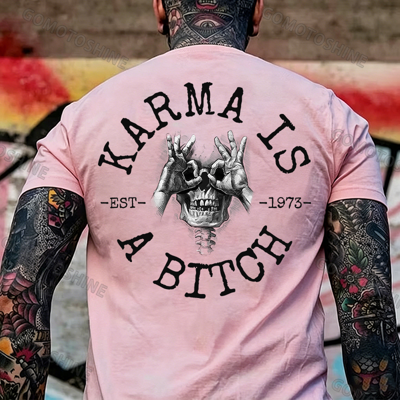 KARMA IS A BITCH Skull With OK Print Men's T-Shirt Image - 23