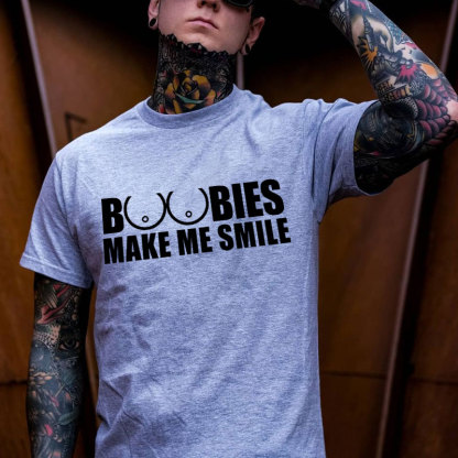 BOOBIES MAKE ME SMILE Graphic Black Print Men's T-shirt Image - 2