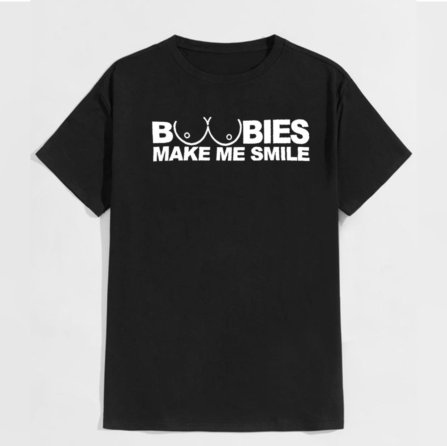 BOOBIES MAKE ME SMILE Graphic Black Print Men's T-shirt Image - 10