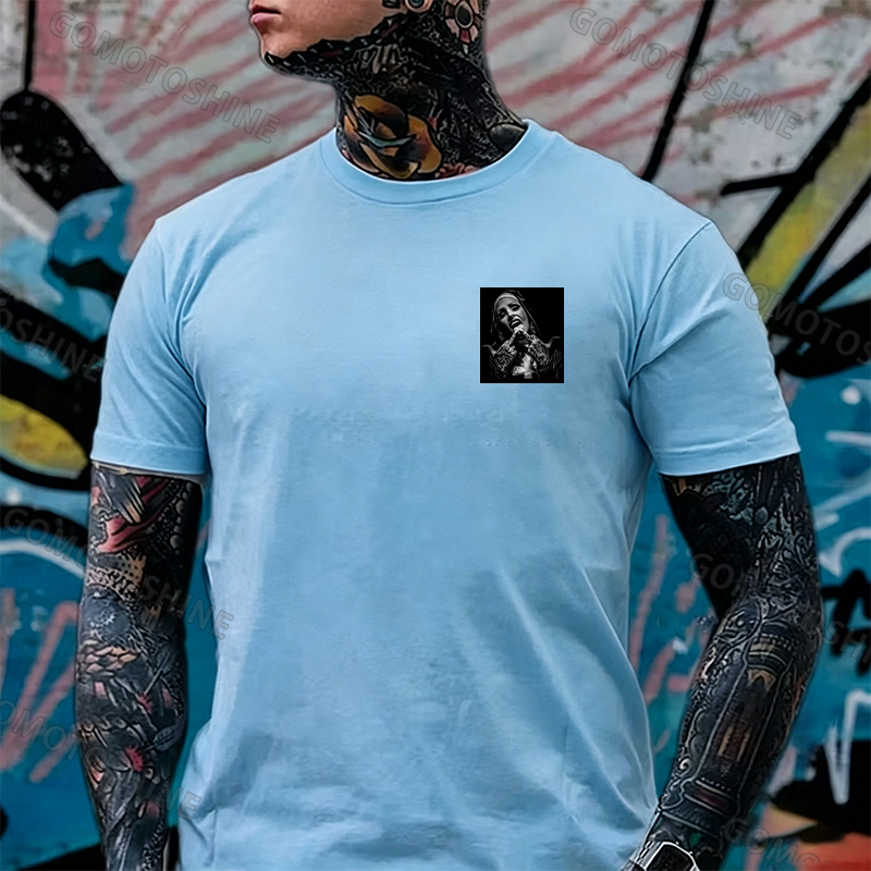 Nun with Crucifix Graphic Dark Style Black Print T-shirt Image - 20