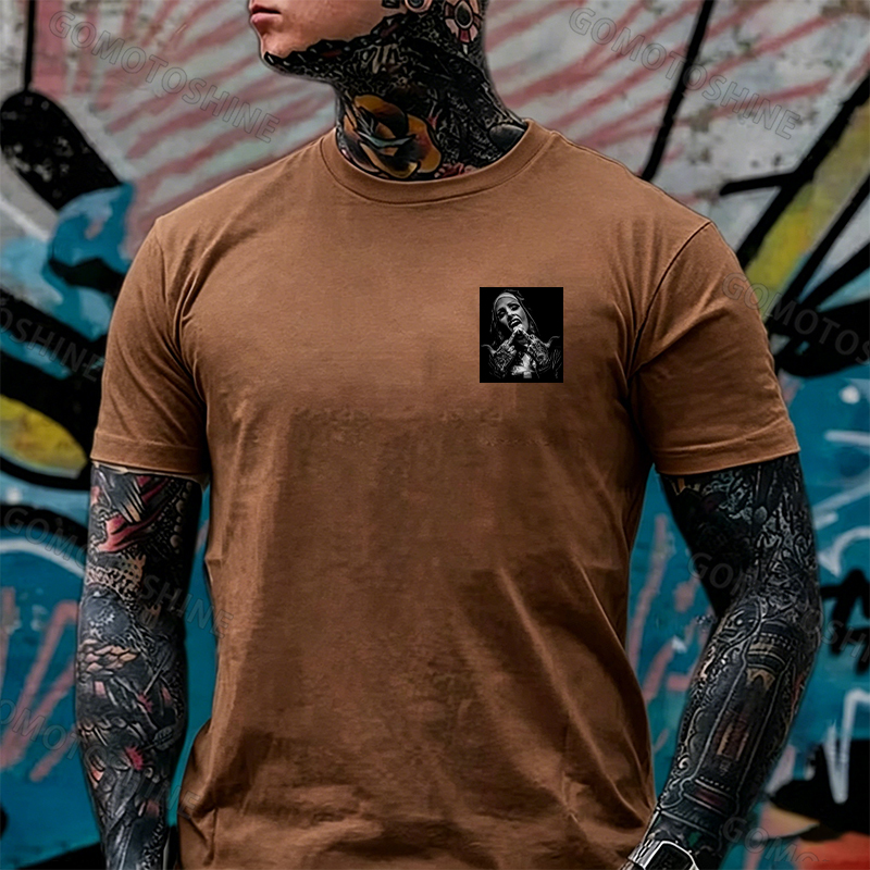 Nun with Crucifix Graphic Dark Style Black Print T-shirt Image - 25